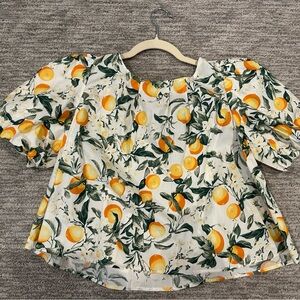 Anthropologie White and Orange Floral Blouse